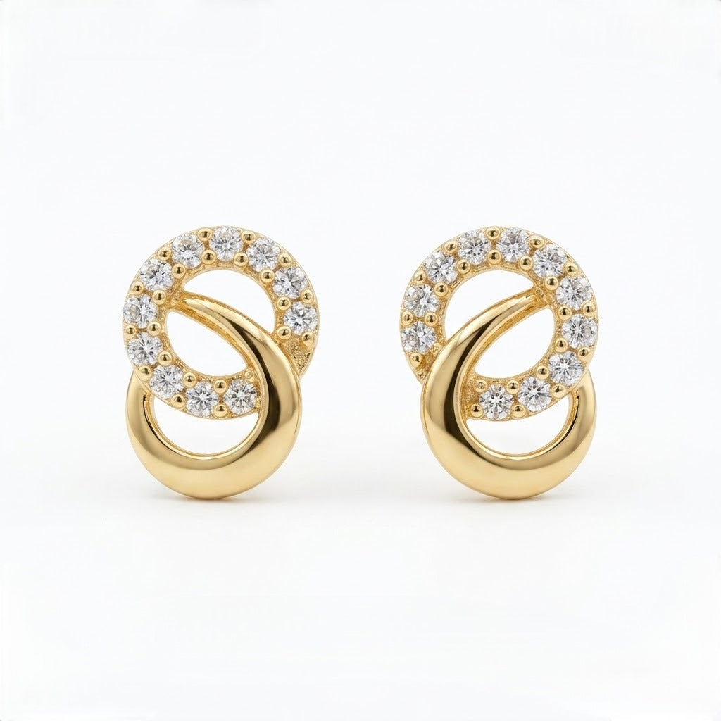 9K Gold Sparkling Orbit Second Stud Earrings