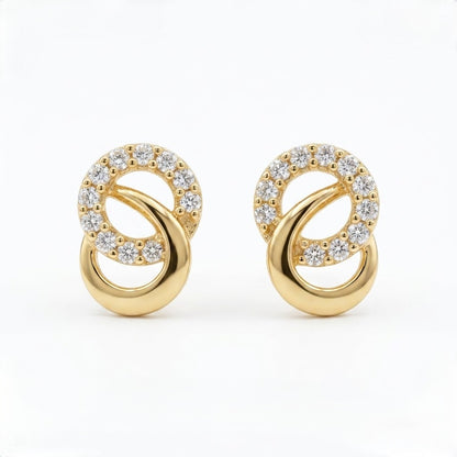 9K Gold Sparkling Orbit Second Stud Earrings