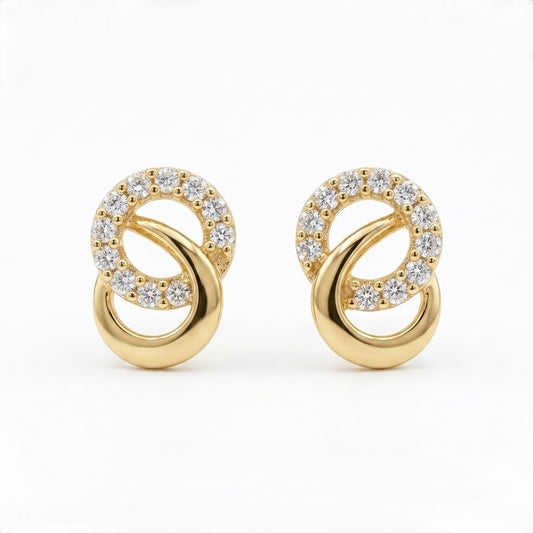 9K Gold Sparkling Orbit Second Stud Earrings