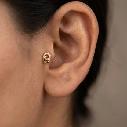 9K Gold Sparkling Orbit Second Stud Earrings