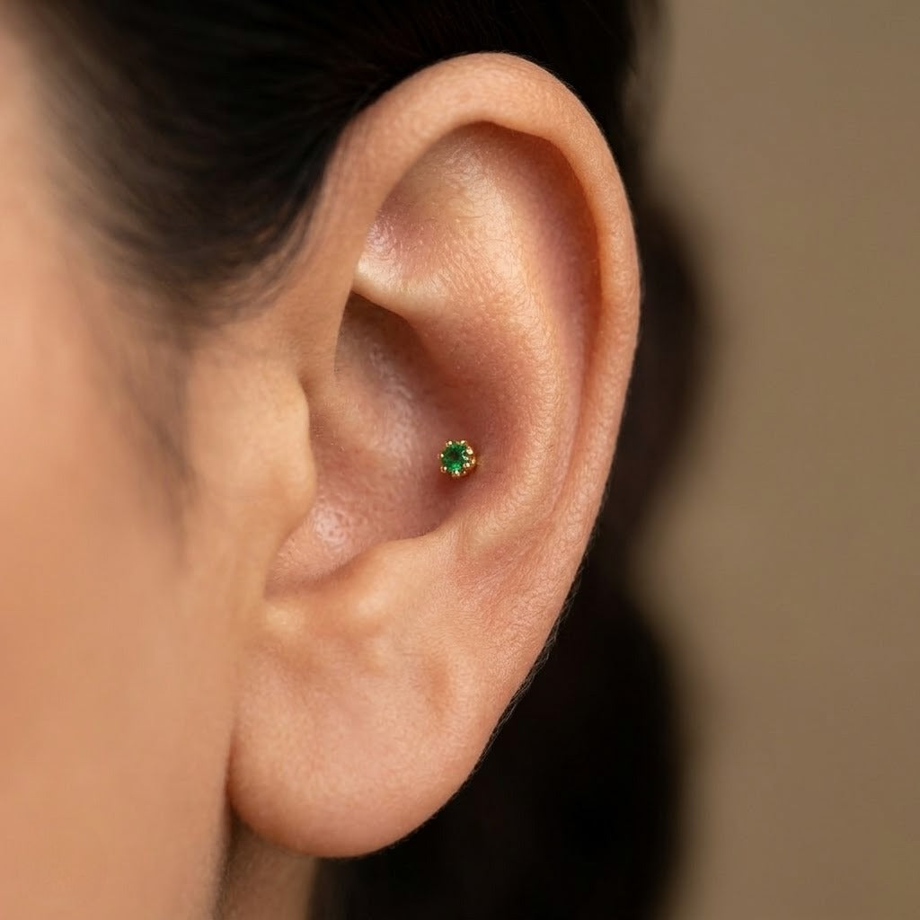 9K Gold Gemstone Second Stud Earrings