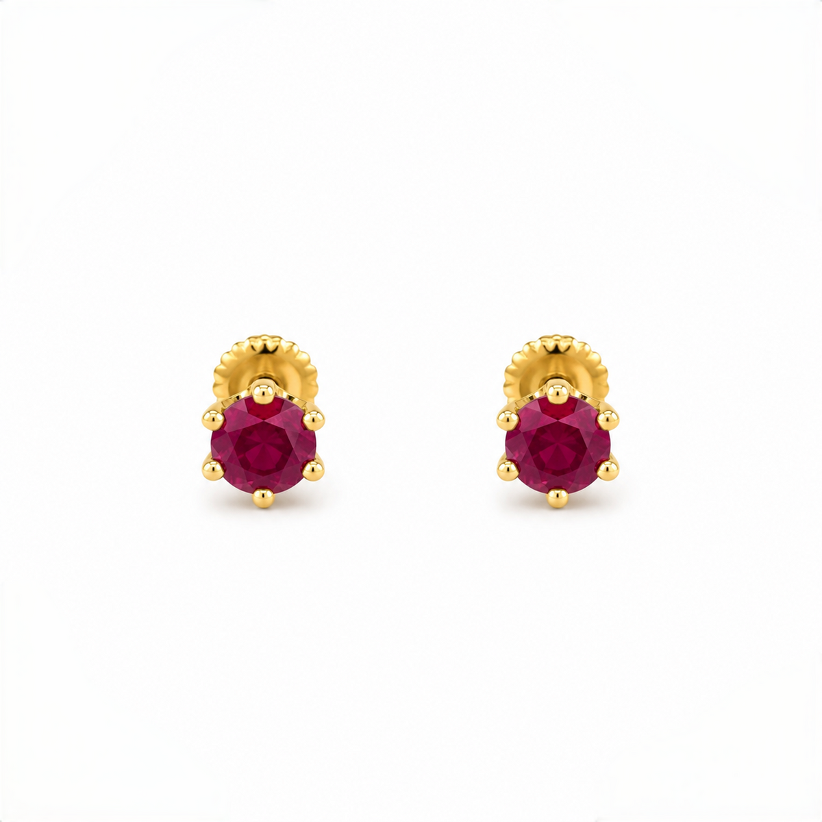 9K Gold Ruby Solitaire Prong Second Stud Earrings