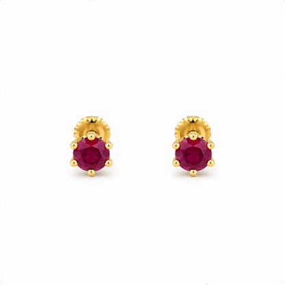 9K Gold Ruby Solitaire Prong Second Stud Earrings