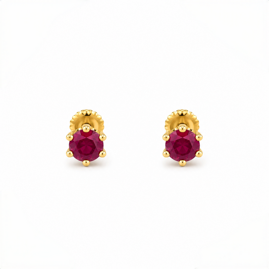9K Gold Ruby Solitaire Prong Second Stud Earrings