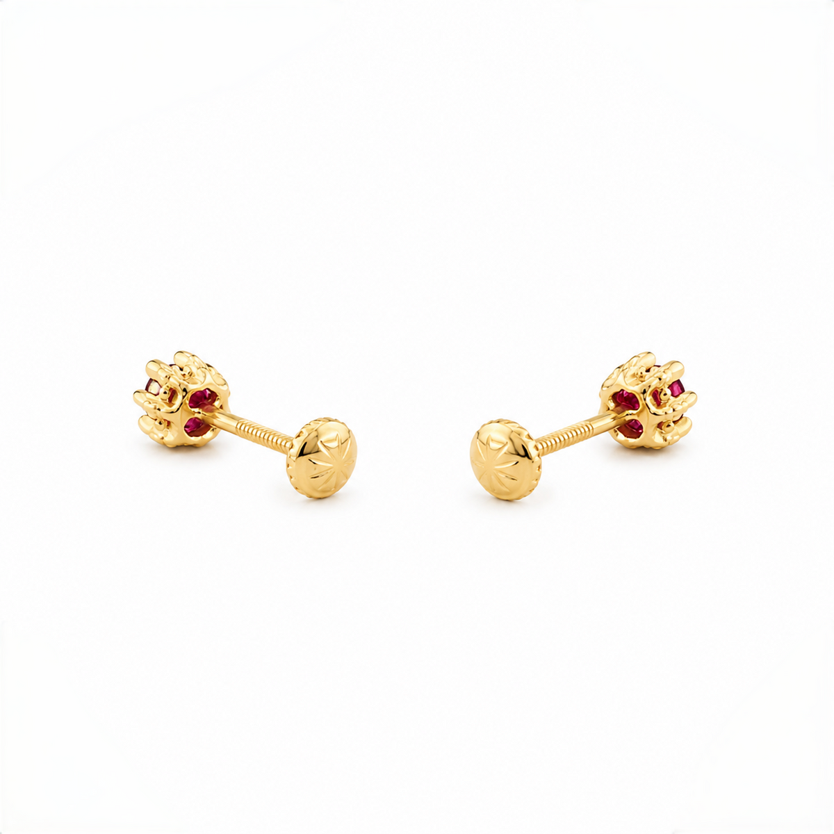 9K Gold Ruby Solitaire Prong Second Stud Earrings