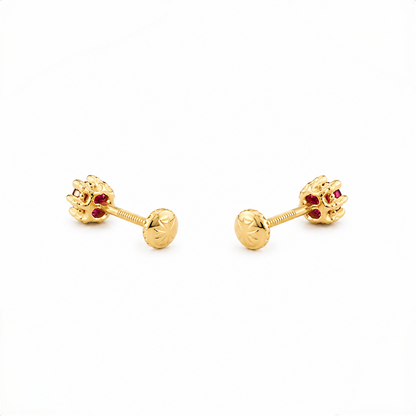 9K Gold Ruby Solitaire Prong Second Stud Earrings