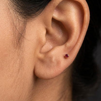 9K Gold Ruby Solitaire Prong Second Stud Earrings