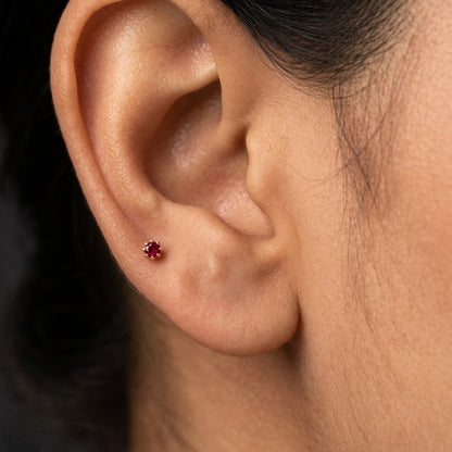 9K Gold Ruby Solitaire Prong Second Stud Earrings