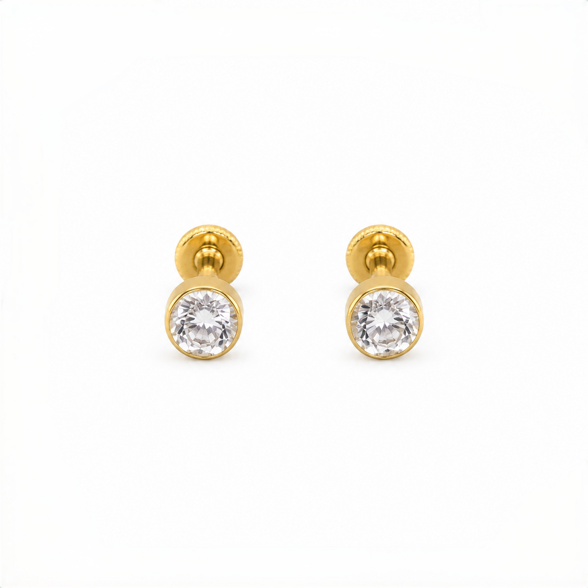 9K Gold Bezel Crystal Second Stud Earrings