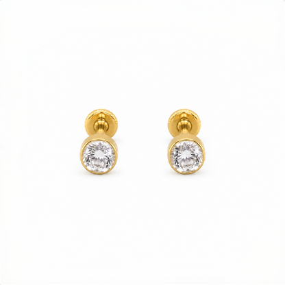 9K Gold Bezel Crystal Second Stud Earrings