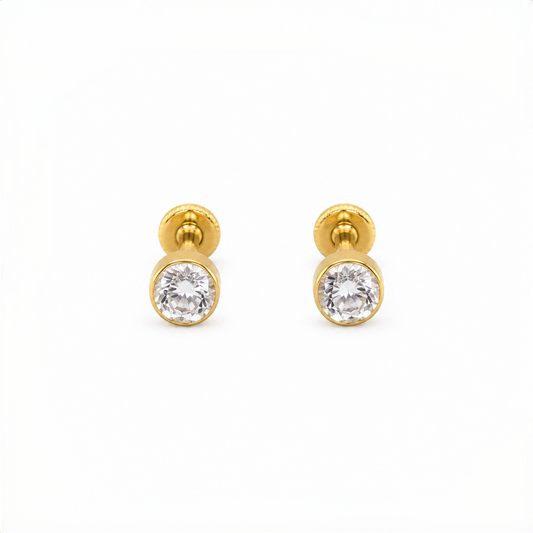 9K Gold Bezel Crystal Second Stud Earrings