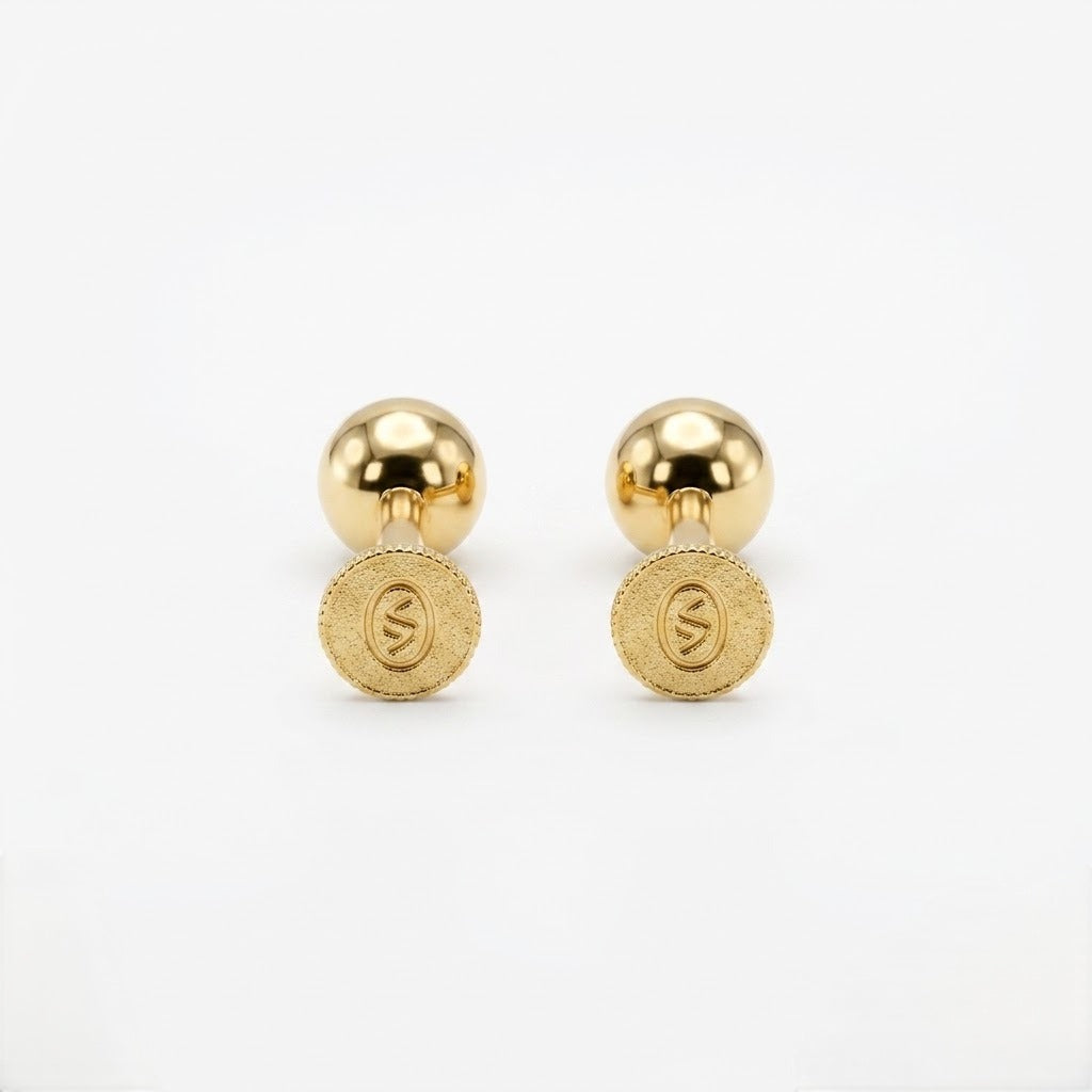9K Gold Bezel Crystal Second Stud Earrings