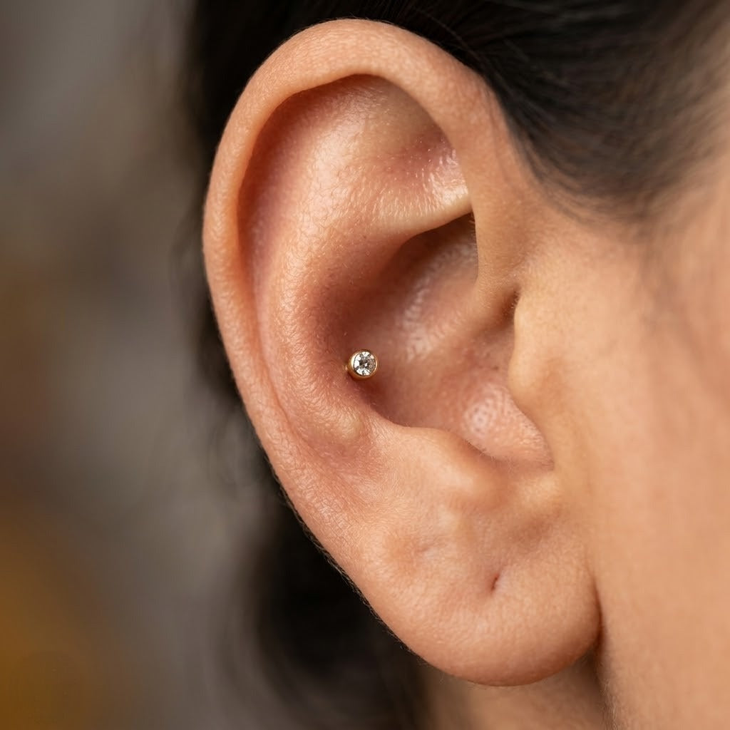9K Gold Bezel Crystal Second Stud Earrings