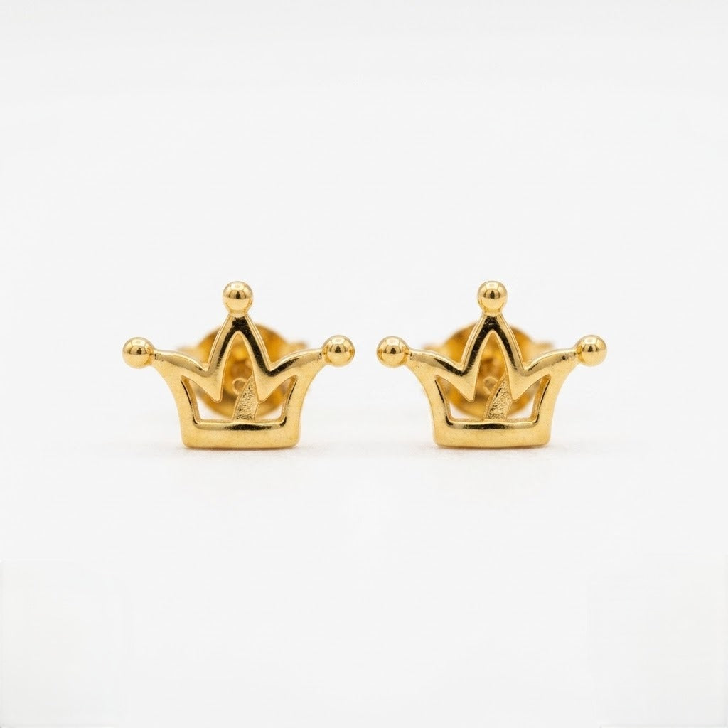 9K Gold Royal Crown Second Stud Earrings