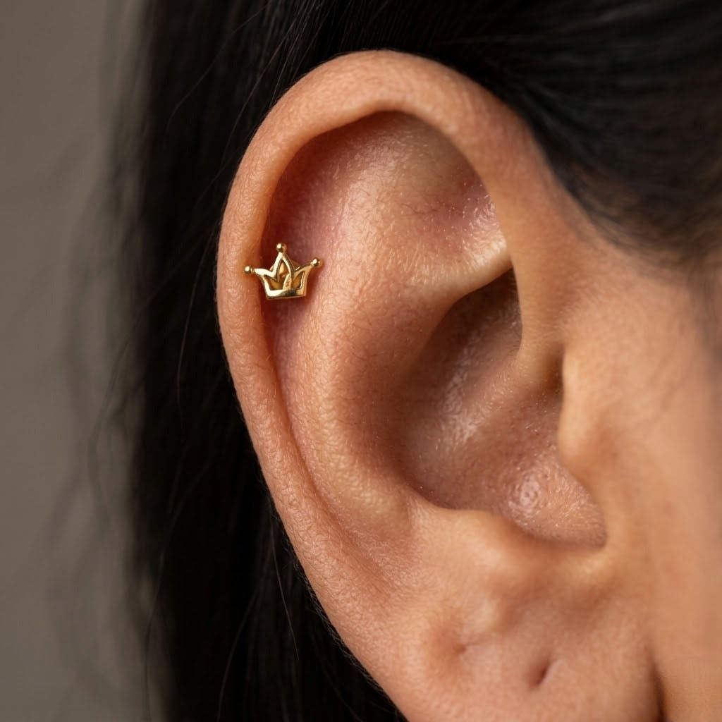 9K Gold Royal Crown Second Stud Earrings