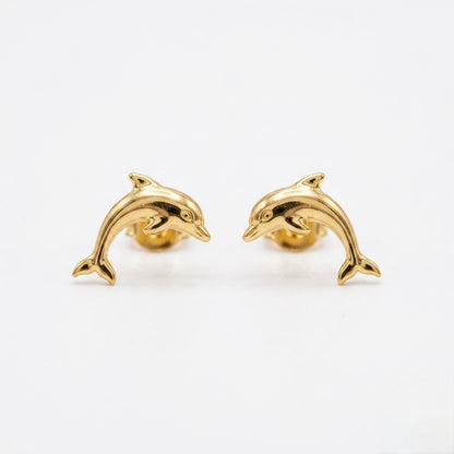 9K Gold Dolphin Charm Second Stud Earrings