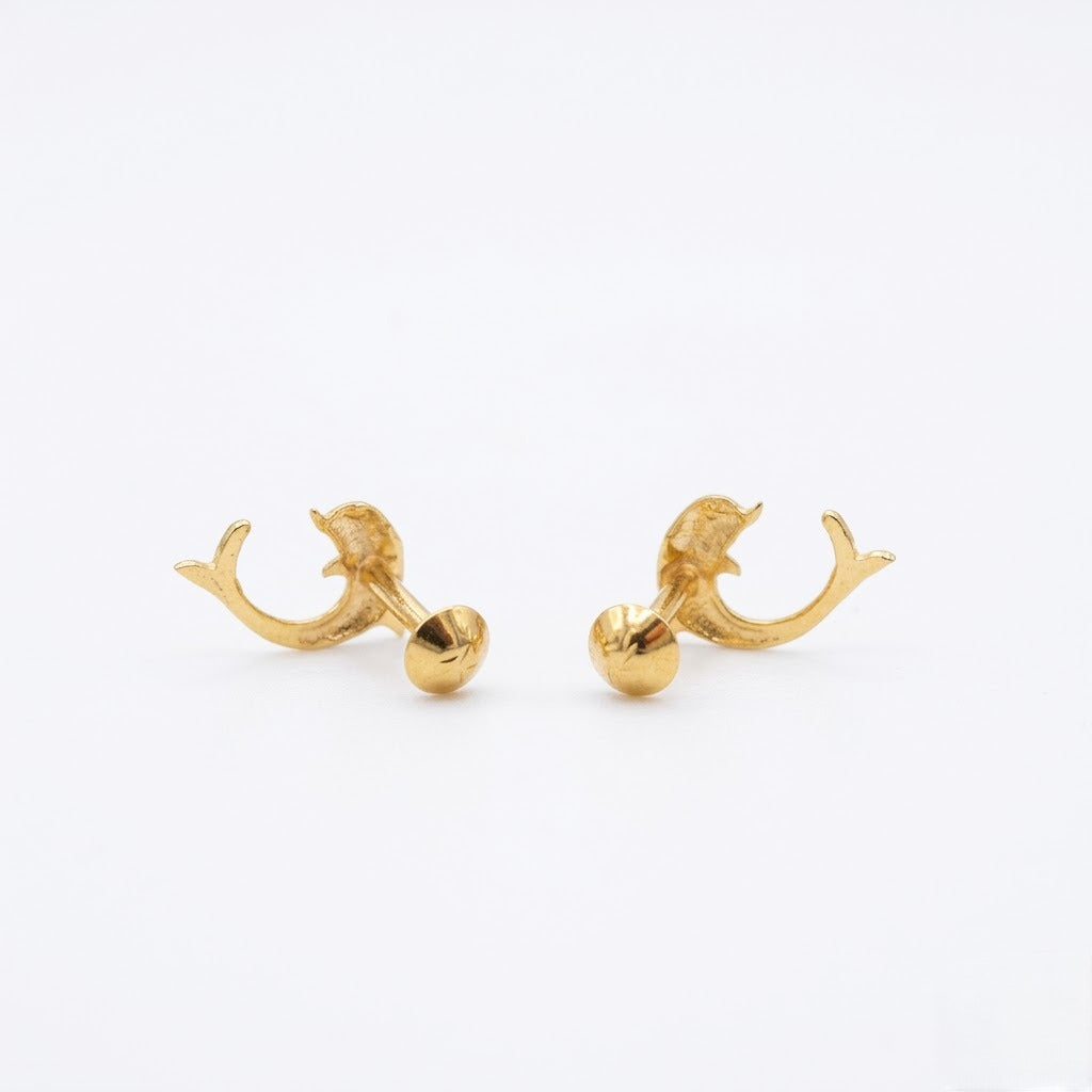 9K Gold Dolphin Charm Second Stud Earrings