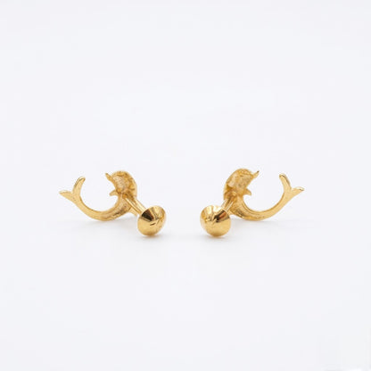 9K Gold Dolphin Charm Second Stud Earrings