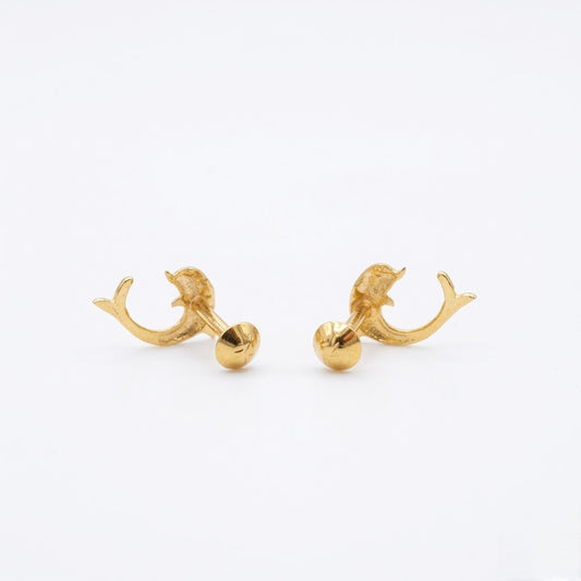 9K Gold Dolphin Charm Second Stud Earrings