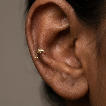 9K Gold Dolphin Charm Second Stud Earrings