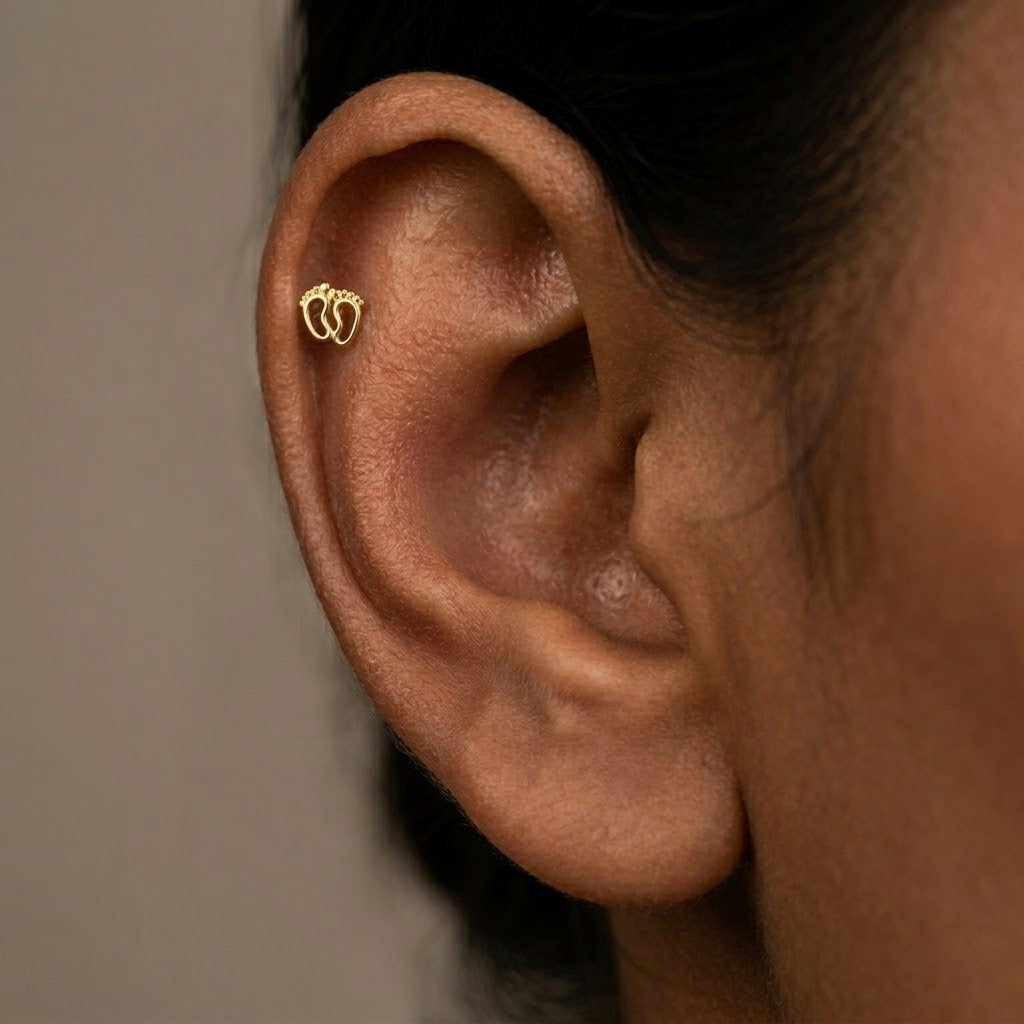 9K Gold Baby Feet Second Stud Earrings