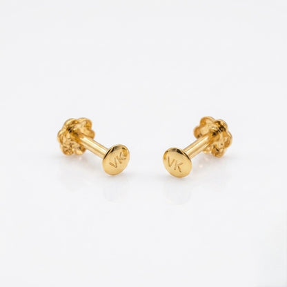 9K Gold Engraved Flower Second Stud Earrings