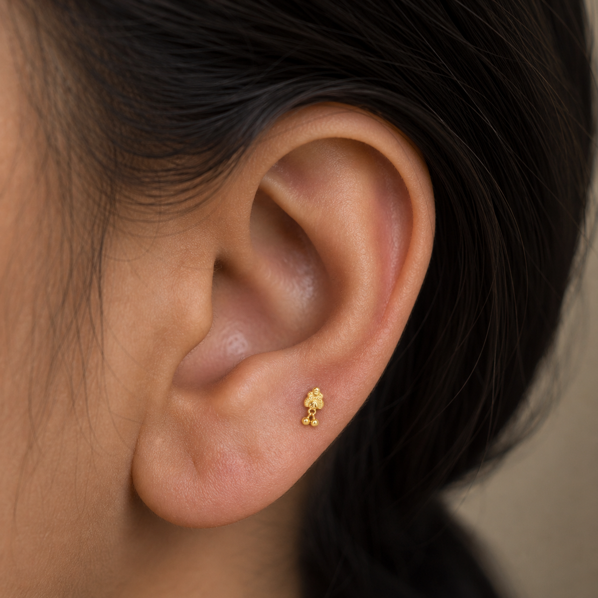 9K Gold Traditional Jhumki Drop Second Stud Earrings