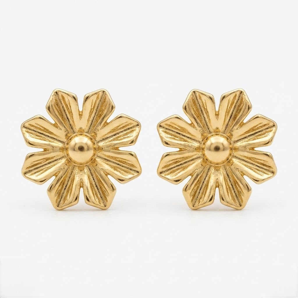 9K Gold Textured Daisy Second Stud Earrings