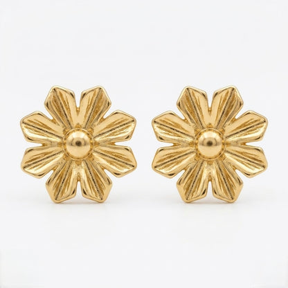 9K Gold Textured Daisy Second Stud Earrings