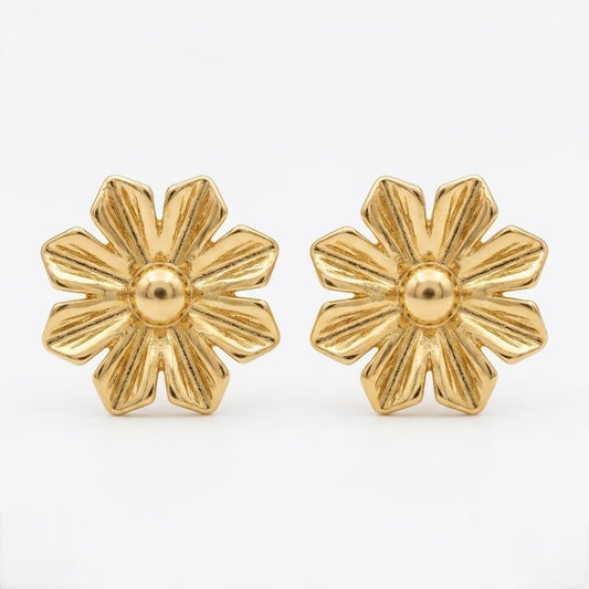 9K Gold Textured Daisy Second Stud Earrings