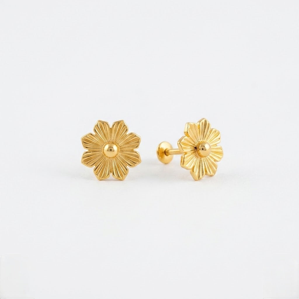 9K Gold Textured Daisy Second Stud Earrings