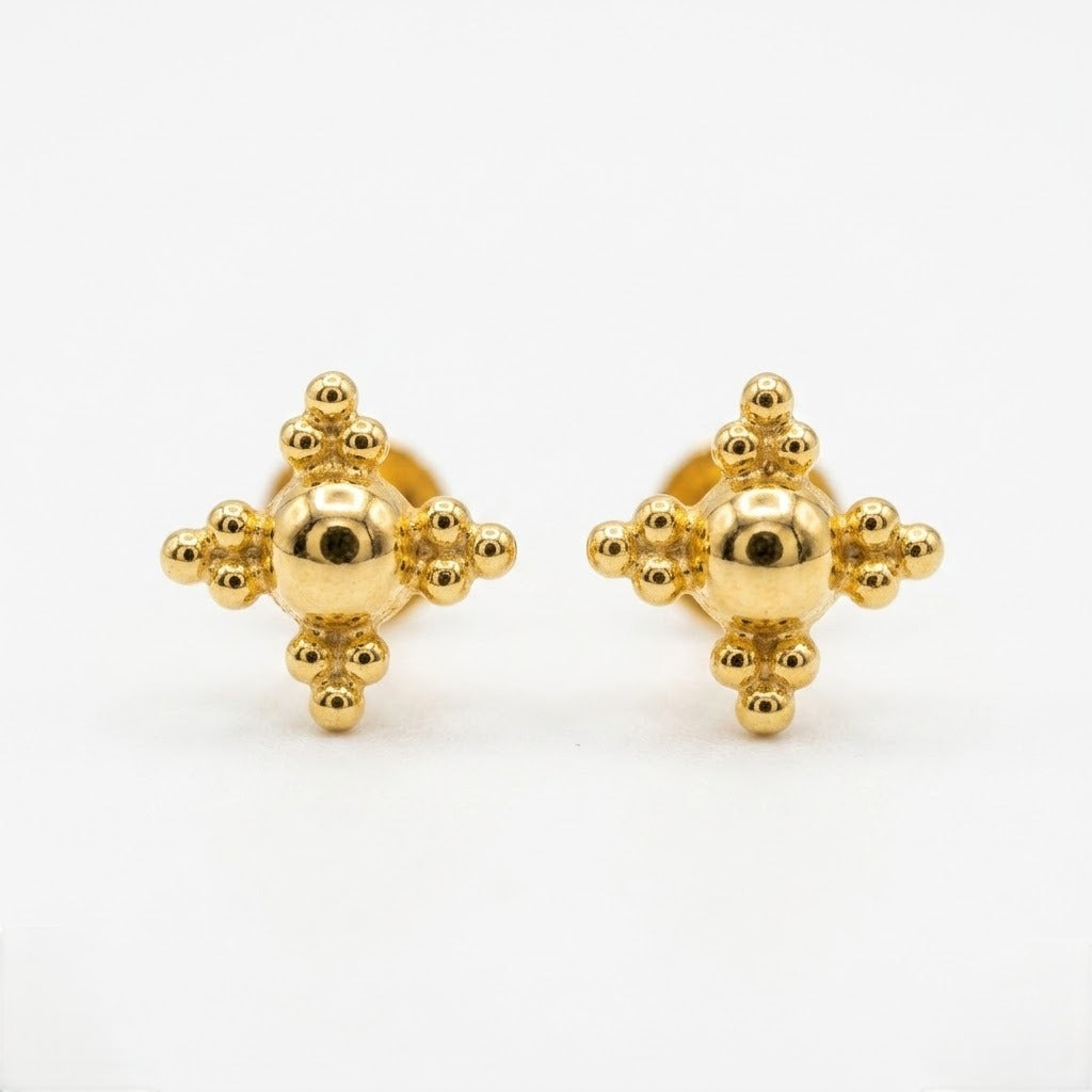 9K Gold Beaded Cross Second Stud Earrings