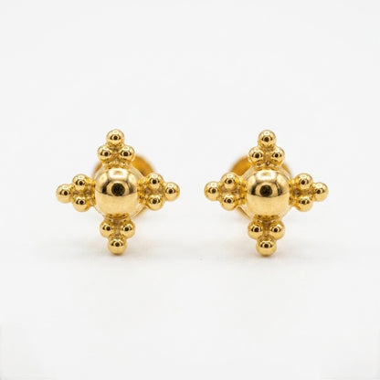 9K Gold Beaded Cross Second Stud Earrings