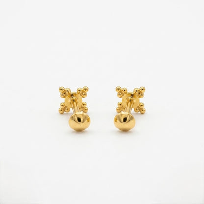 9K Gold Beaded Cross Second Stud Earrings