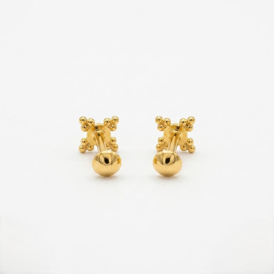 9K Gold Beaded Cross Second Stud Earrings