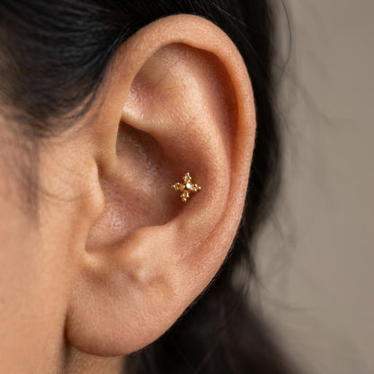 9K Gold Beaded Cross Second Stud Earrings