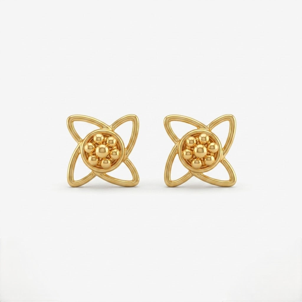9K Gold Orbital Bloom Second Stud Earrings