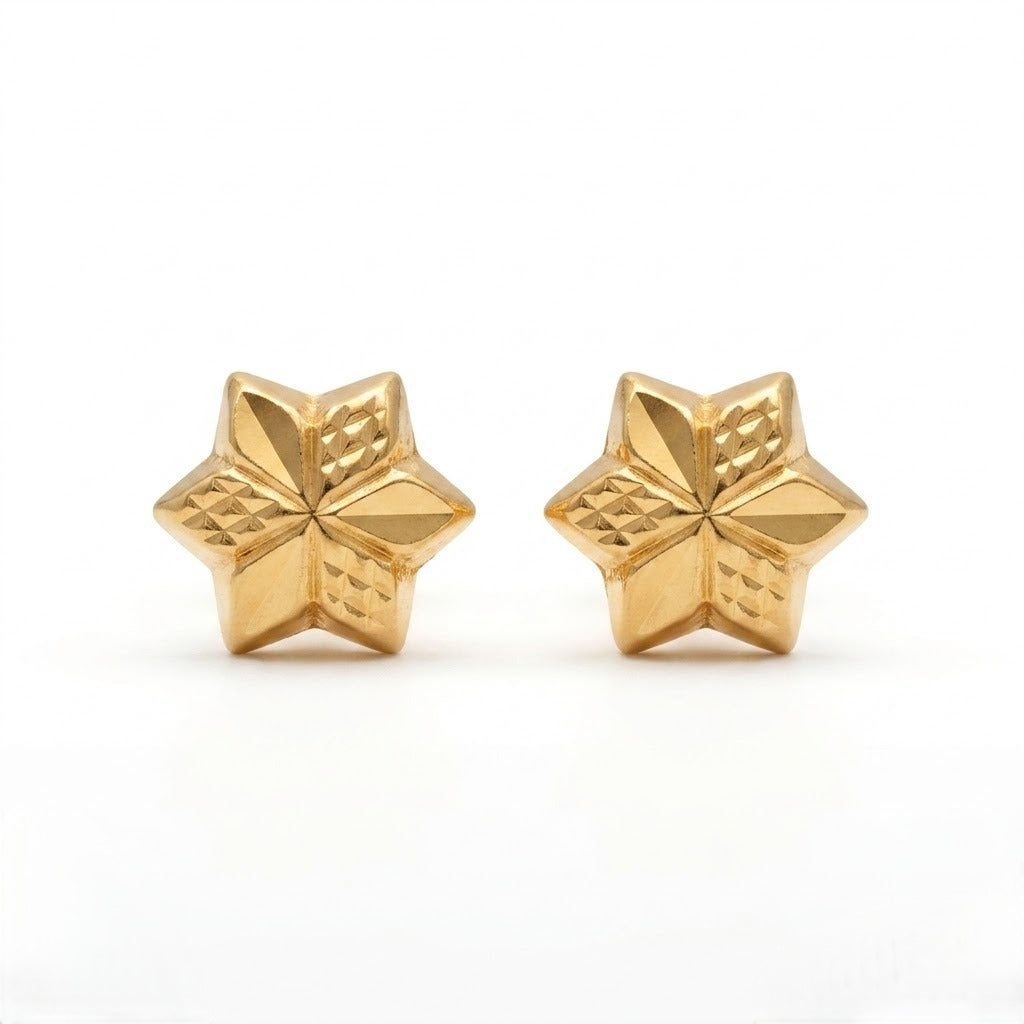 9K Gold Textured Starflower Second Stud Earrings