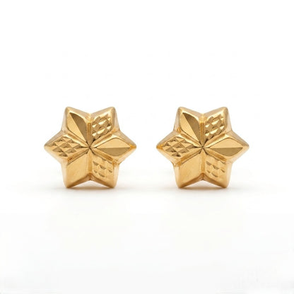 9K Gold Textured Starflower Second Stud Earrings