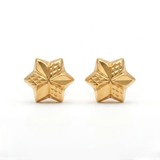 9K Gold Textured Starflower Second Stud Earrings
