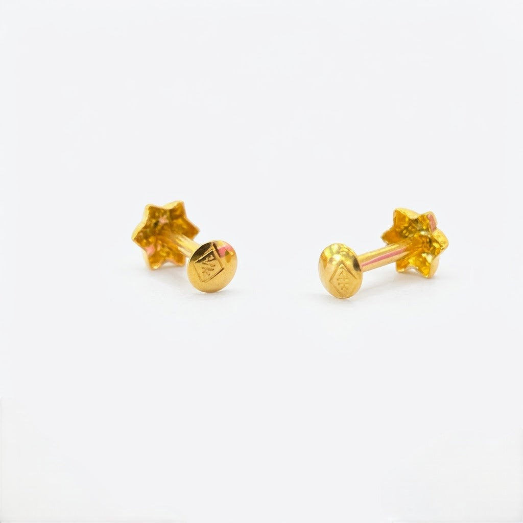 9K Gold Textured Starflower Second Stud Earrings
