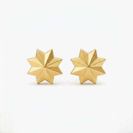 9K Gold Faceted Starburst Second Stud Earrings