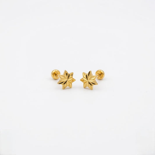 9K Gold Faceted Starburst Second Stud Earrings
