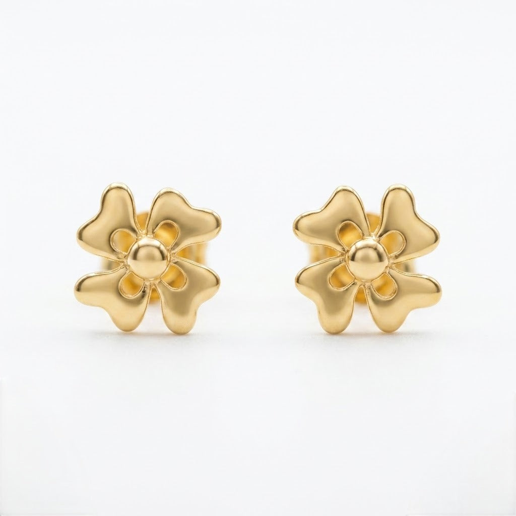 9K Gold Soft Petal Bloom Second Stud Earrings
