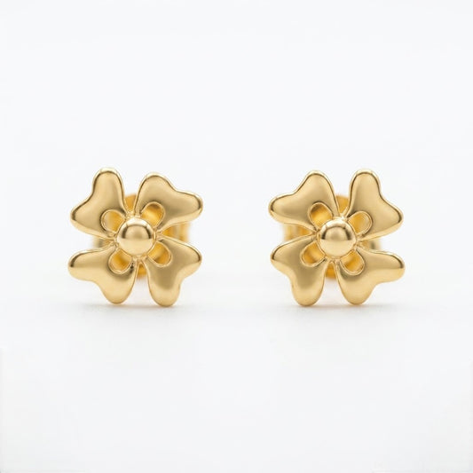 9K Gold Soft Petal Bloom Second Stud Earrings