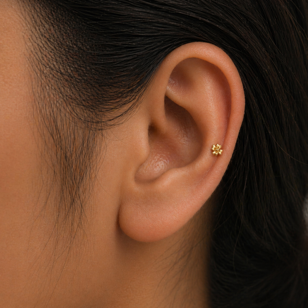9K Gold Soft Petal Bloom Second Stud Earrings