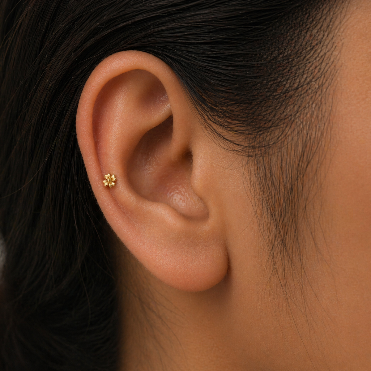 9K Gold Soft Petal Bloom Second Stud Earrings