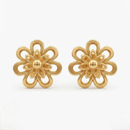 9K Gold Layered Lotus Bloom Second Stud Earrings