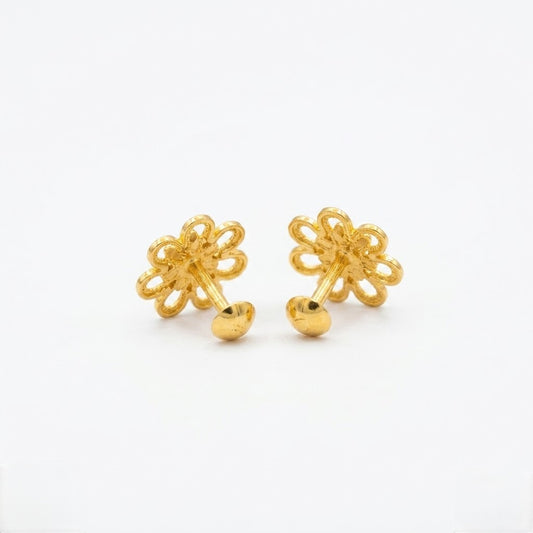 9K Gold Layered Lotus Bloom Second Stud Earrings