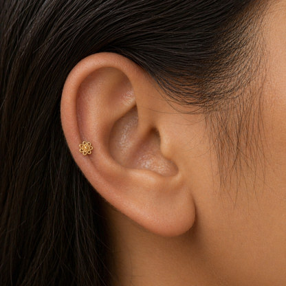 9K Gold Layered Lotus Bloom Second Stud Earrings